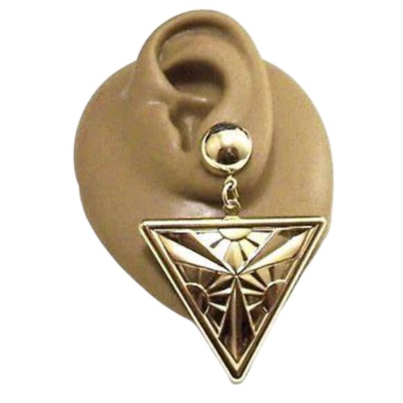 Sun Beam Triangle Discs Pierced Earrings Gold Tone - Picture 4 of 5